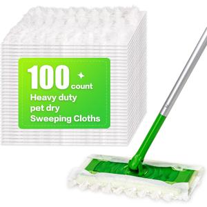 Heavy Duty Dry Sweeping Cloths Compatible with Sweeper Mop, Microfiber Duster Mop Pads Refills for Cleaning Hardwood Floor Dust and Pet Hair, Disposable (100)