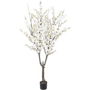 Faux Cherry Blossom Tree 6 FT Tall Fake Plants, Artificial Cherry Blossom Tree Indoor for Home Office Decor(White Color) (6FT)