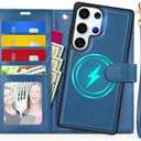 TUCCH Case Wallet for Galaxy S25 Ultra, Removable [Wireless Charging] Wrist Strap PU Leather Magnetic Stand RFID Blocking 4 Card Slots Detachable Protective Folio for Galaxy S25 Ultra 6.9", Light Blue