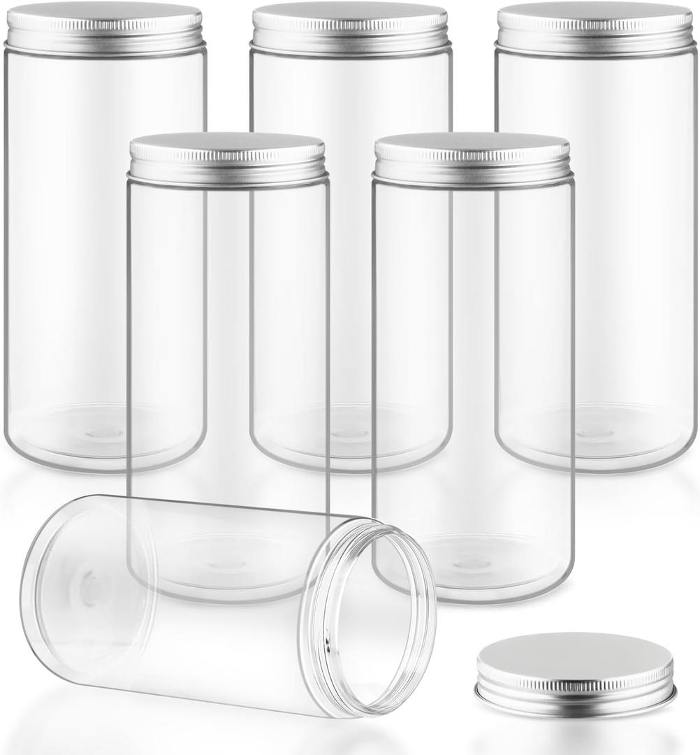 6 Pack 16 Ounce/500ml Plastic Jars Clear Slime Containers Wide Mouth Mason Jars Storage Containers with Screw Lids for Household Home Kitchen
