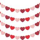 JOZON 4 Pack Felt Heart Valentines Day Garland Banner Valentines Day Heart Decorations for Anniversary Wedding Engagement Party Home Office Wall Decorations Supplies (Red, Pink and Dark Red Color)