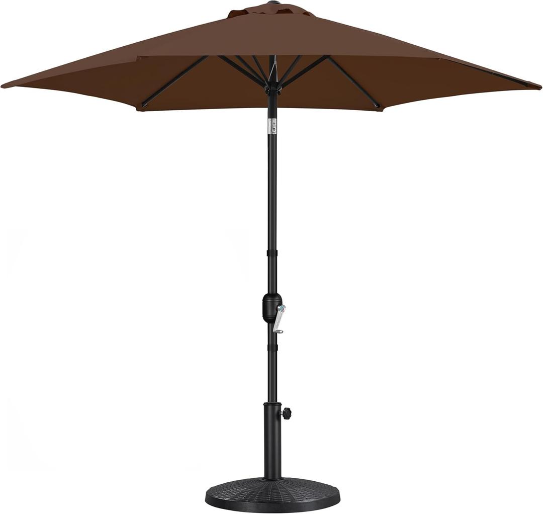 Yaheetech 9FT Patio Umbrella with 22lb Umbrella Base Included, Outdoor Market Umbrella with Push Button Tilt, Crank and Sturdy Ribs, Outdoor Yard Sun Shade w/Stand Heavy Duty Brown