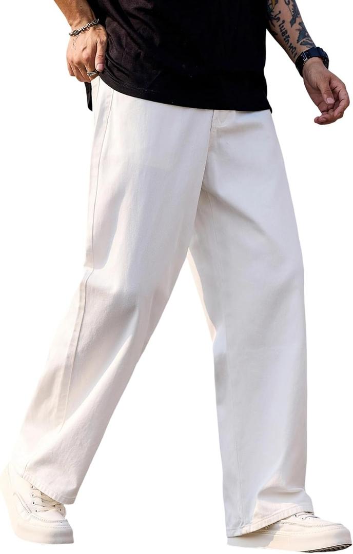 DFGIGT Mens Baggy Jeans Distressed Wide Leg Denim Pants Casual Loose Fit Trousers Streetwear XXL