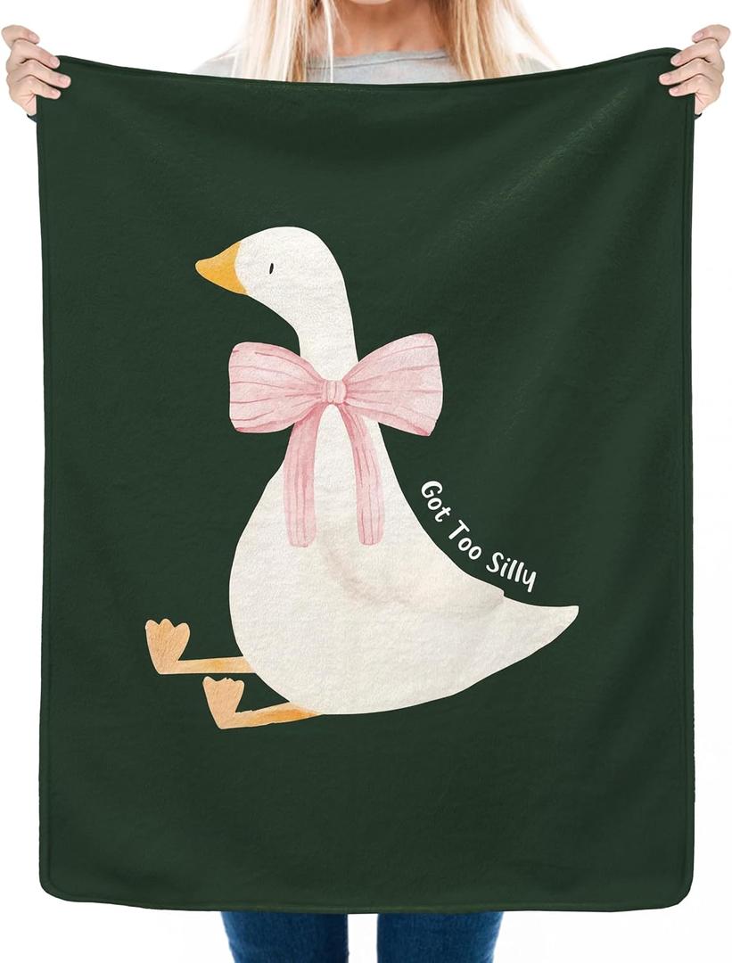 Coquette Pink Bow Goose Kids Blanket, Dark Green Goose Nursery Throw Blanket Gifts for Girls Nursery Toddler Kids Room Bedroom Couch Bed Decor, 30x40 Inch
