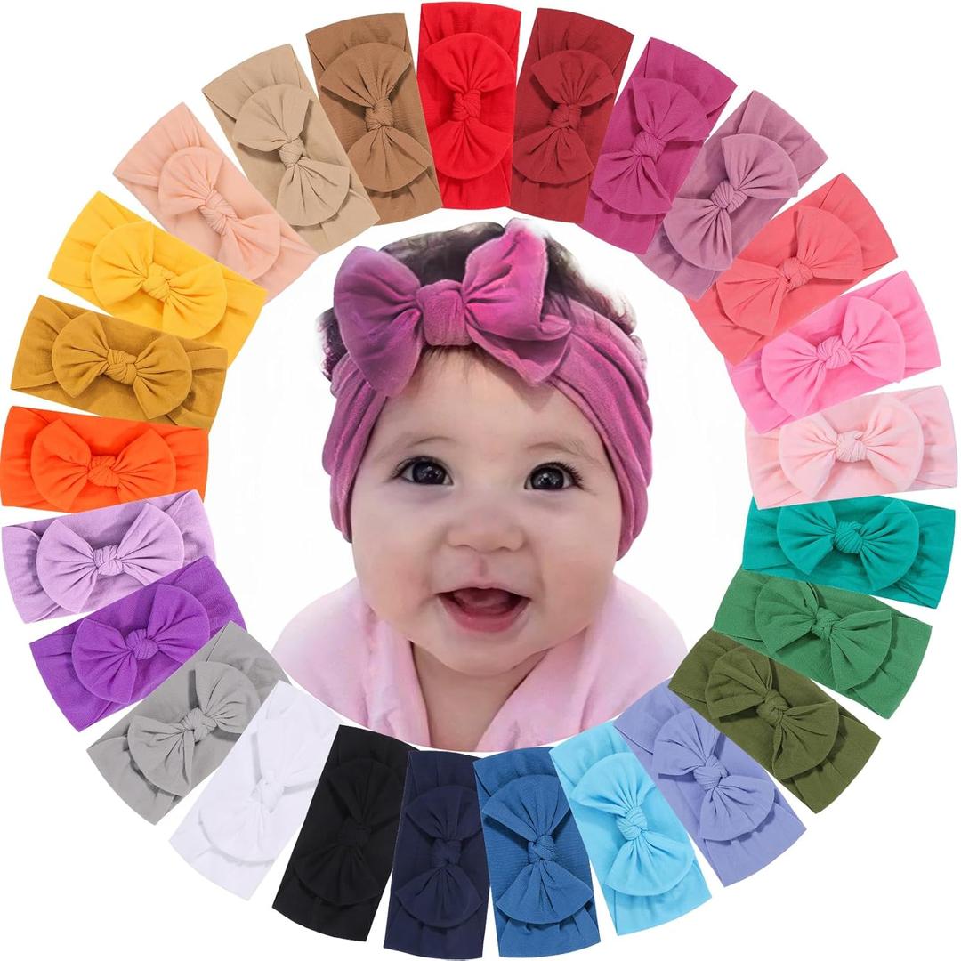 25PCS Baby Nylon Headbands Soft Hairbands Hair Bow Elastics for Baby Girls Newborn Infant Toddlers Kids (25colors)