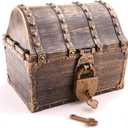 Lingway Toys Large Kids Pirate Treasure Chest Teacher's Favorite Treasures Collection Storage Box with 2 Sets of Locks and Keys Only (Vintage Bronze Coating, 8.7"X6.3"X6.9")