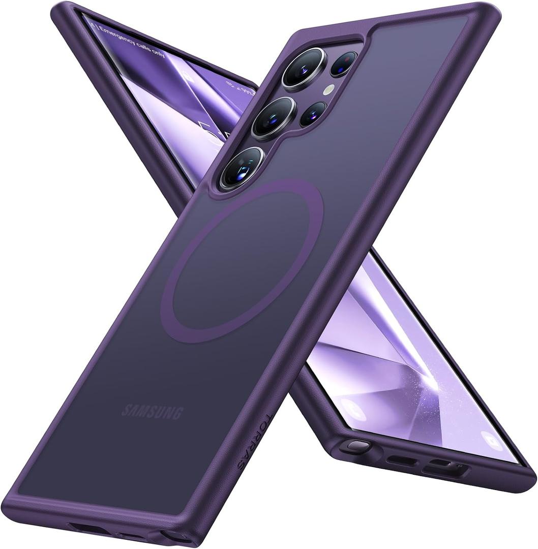 TORRAS Magnetic Shockproof for Samsung Galaxy S24 Ultra Case, Fit for MagSafe, Military Grade Drop Tested, Protective Translucent Matte Slim Case for Samsung S24 Ultra, Deep Purple