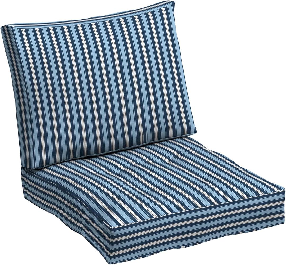 Arden Plush Modern Tufted Polyfill Deep Seat Cushion Set, 24 x 24, Arden x Alexandra Kay Collection, Water Repellent, Fade Resistant, Striped for The Heart