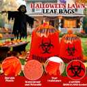 2 x 12 Pcs Large Halloween Leaf Bags Biohazard Halloween Decorations Halloween Trash Bags for Leaves Plastic Yard Lawn Waste Bags Scientist Biohazard Bags Outdoor Biohazard Zombie Party Decorations (Red)