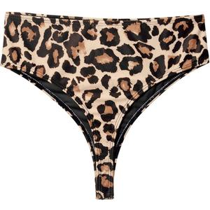 Zmart Women High Waist Thong Bikini Bottoms High Cut Swimsuit Bathing Suit Cheeky Brazilian Swimwear Bottom, Leopard Large