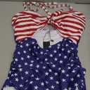 Tempt Me Women Sexy Cutout One Piece Swimsuits Tummy Control High Waisted Halter Front Tie Knot Bathing Suit, Medium, American Flag 