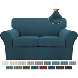 Turquoize 3 Piece Sofa Covers for 2 Cushion Couch Sofa Slipcover Soft Couch Cover for Dogs-Washable Sofa Furniture Covers with 2 Individual Cushion Covers, Thick Jacquard Fabric (Loveseat, Deep Teal)