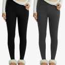 Coume 2 Pcs Fleece Lined Leggings for Women Soft High Waisted Thermal Workout Yoga Pants Women Warm Winter Thick Leggings. L