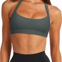 2 x LASLULU Womens Halter Sports Bras Scoop Neck Workout Tops Padded Sleeveless Backless Yoga Crop Gym Tank Tops (Green, XL)