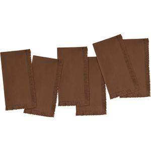 Blue Needles Handmade Cotton Linen Cloth Napkins with Fringes - Set of 6 Nut Brown Dinner Table Napkins 18x18 Inch Hemmed Edges Washable, Soft, Reusable Perfect for Christmas, New Year & Family Dinner