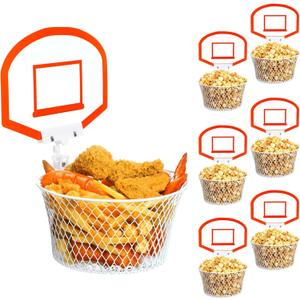 Chunful 6 Sets Metal Basketball Hoop Snack Basket with Oil Absorbing Sheets Reusable Basketball Serving Trays Party Favors Treat Food Buckets for Party Decoration Basket Player Gifts