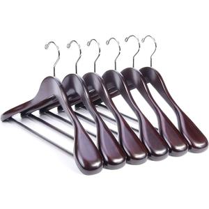 Nature Smile Wooden Coat Suit Hangers Womans Wood Jacket Outerwear Shirt Hangers Anti Slip Bar with Screw 6 Pack (16 inch Mahogany)