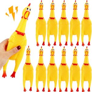 12 Pack Squeeze Screaming Rubber Chicken 11 Inch Yellow Squawking Chicken Rubber Squeaky Chicken Toy for Kids Adults Dogs Pets Prank Novelty Toy Reduce Separation Stress Anxiety