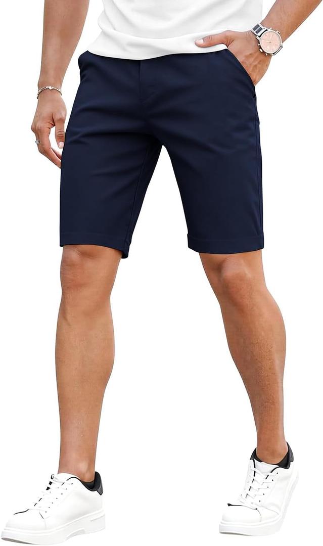 GINGTTO Mens Slim Fit Shorts 9" Inseam Stretch Chino Short Pants (36, Navy Blue-1)