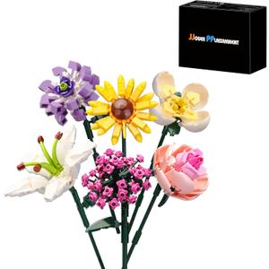 Valentine's Day Gift Mini Bricks Flower Bouquet Building Sets Display Artificial Flower Botanical Collection Building Toys For Adults DIY Home Decor Creative Gift for Women and Girlfriends