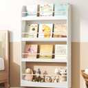 Kids Bookshelf, 23.6 Inch Wall Mounted Bookshelf, 4-Tier Nursery Book Shelves, Book Shelf for Kids Room, Bedroom, Living Room, Playroom, White MCW13WB