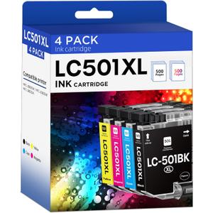 LC501XL Ink Cartridges High Yield Compatible Replacement for Brother LC501XL LC501 XL LC501 Ink Cartridges use with MFC-J1260DW MFC-J1360DW MFC-J1410DW Printer (Black, Cyan, Magenta, Yellow, 4 Pack)