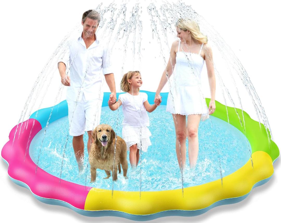 Jasonwell Splash Pad Sprinkler for Kids Splash Play Mat Outdoor Water Toys Inflatable Splash Pad Baby Toddler Pool Boys Girls  Children Outside Backyard Dog Sprinkler Pool Age 1 2 3 4 5 6 7 8 9 XL Nonslip 75"