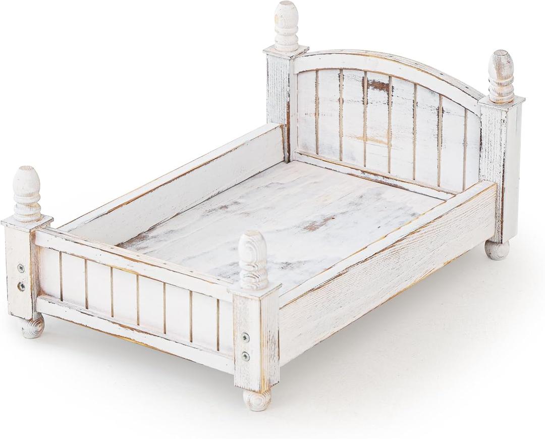 Kate Newborn Photography Props Retro Wooden Bed Posing Props Photoshoot Vintage Doll Bed for Baby Photography