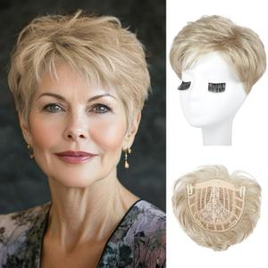 REECHO Hair Topper for Women - 100% Japanese Revolutionary Fiber Short Toupee Wiglet Topper Hairpiece for Women with Thinning Hair Loss Lightweight Large Base for Full Coverage - Light Ash Blonde