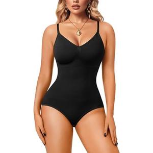 Irisnaya Women Slimming Bodysuits Shapewear Tops Tummy Control Body Shaper Spaghetti Strap Camisole Leotards Bodycon Jumpsuit,M