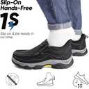 YONGJIA Mens Hands Free Slip in Loafers Walking Slip on Leather Casual Comfortable Breathable Shoes (Black)