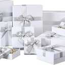 Tenceur 6 Pcs Gift Boxes with Lids Heavy Duty Nested Assorted Sizes Cardboard Gift Boxes for Presents with Ribbon for Xmas Holiday Present(White,5 Size)