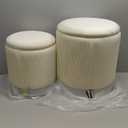 Ottoman with Storage - White Velvet Ottoman for Living Room, Velvet Storage Ottoman for Kids Room,Gold Ottoman with Storage, Vanity Chair for Bedroom,Set of 2 Velvet Ottoman, Ottoman Seat (White)