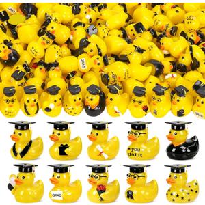 120 Pcs Graduation Mini Resin Ducks 10 Style Small Ducks Figures with graduate Cap Bulk Yellow Grad Ducks Class of 2026 for Graduation Party Favors Gift DIY Crafts Dollhouse Decor