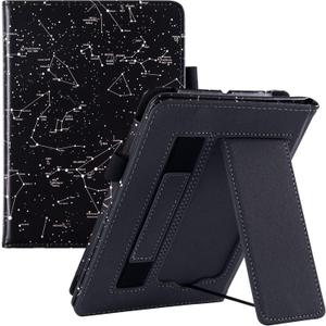 BOZHUORUI Stand Case for 6.8" Kindle Paperwhite 11th Generation - 2021 & Paperwhite Signature Edition e-Reader - PU Leather Sleeve Cover with Hand Strap/Auto Wake/Sleep, Constellation