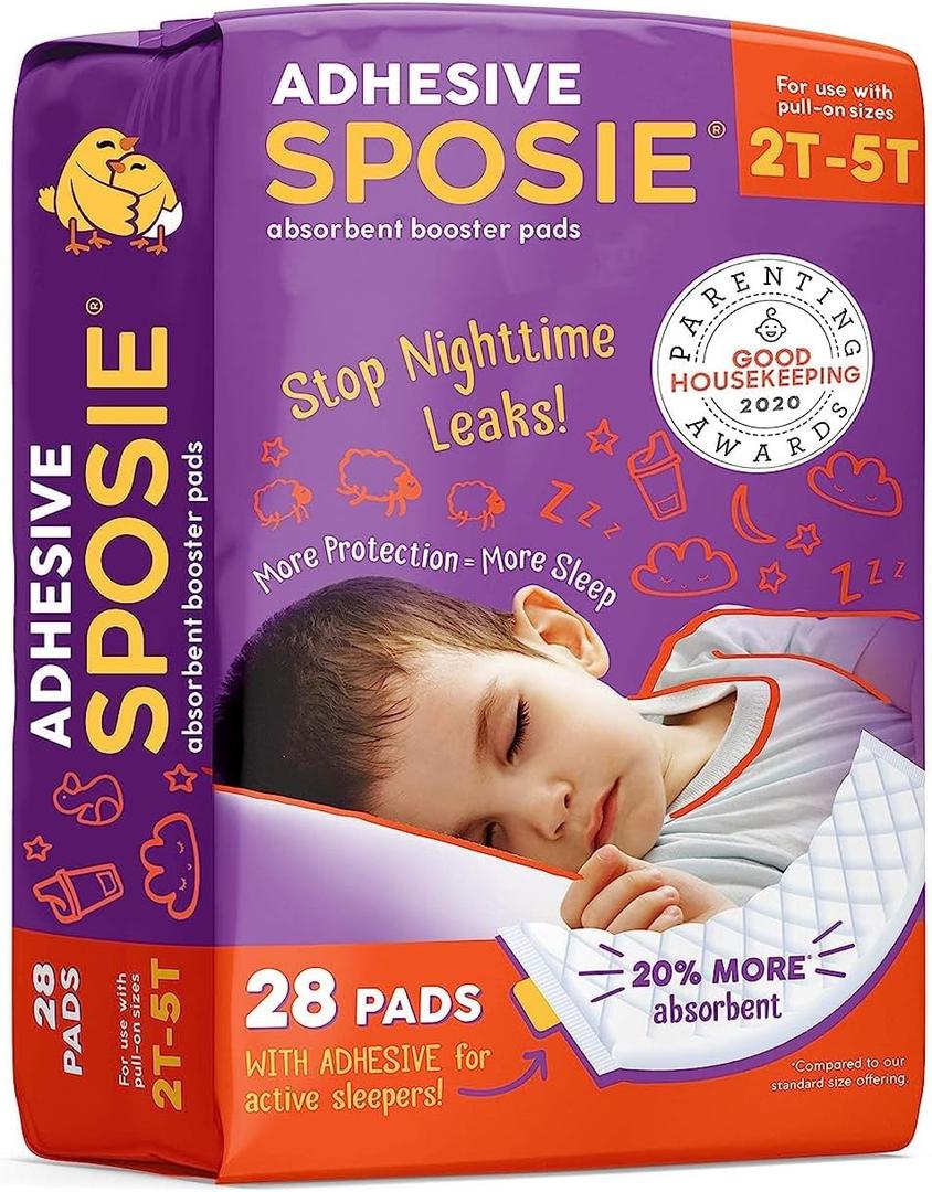 Sposie Diaper Booster Pads with Adhesive, fits Diaper Sizes 2T-5T, Baby Diaper Pads Inserts Overnight, Diaper Liners for Nighttime Diapers, Overnight Diapers, 28 ct/