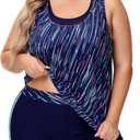 NIeyook Women Plus Size 3 Piece Tankini Swimsuits Athletic Bathing Suits with Boy Shorts Tank Top with Sports Bra (Blue Meteor Shower, 14 Plus)