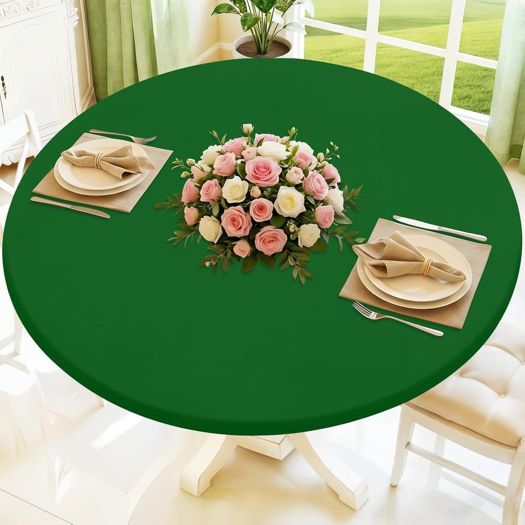 Moosfor Round Spandex Tablecloth, Elastic Fitted Waterproof Tablecloths for 18"-24" Tables, Stretch Washable Picnic Table Cover for Camping, Dining, Indoor and Outdoor, Emerald Green