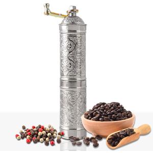 Handmade Turkish Pepper & Coffee Grinder, Refillable Turkish Spice Mill with Adjustable Coarseness, Manual Coffee Mill with Handle, Coffee Grinder Metal with Hand Crank 22 cm-8.66 inch (Silver)