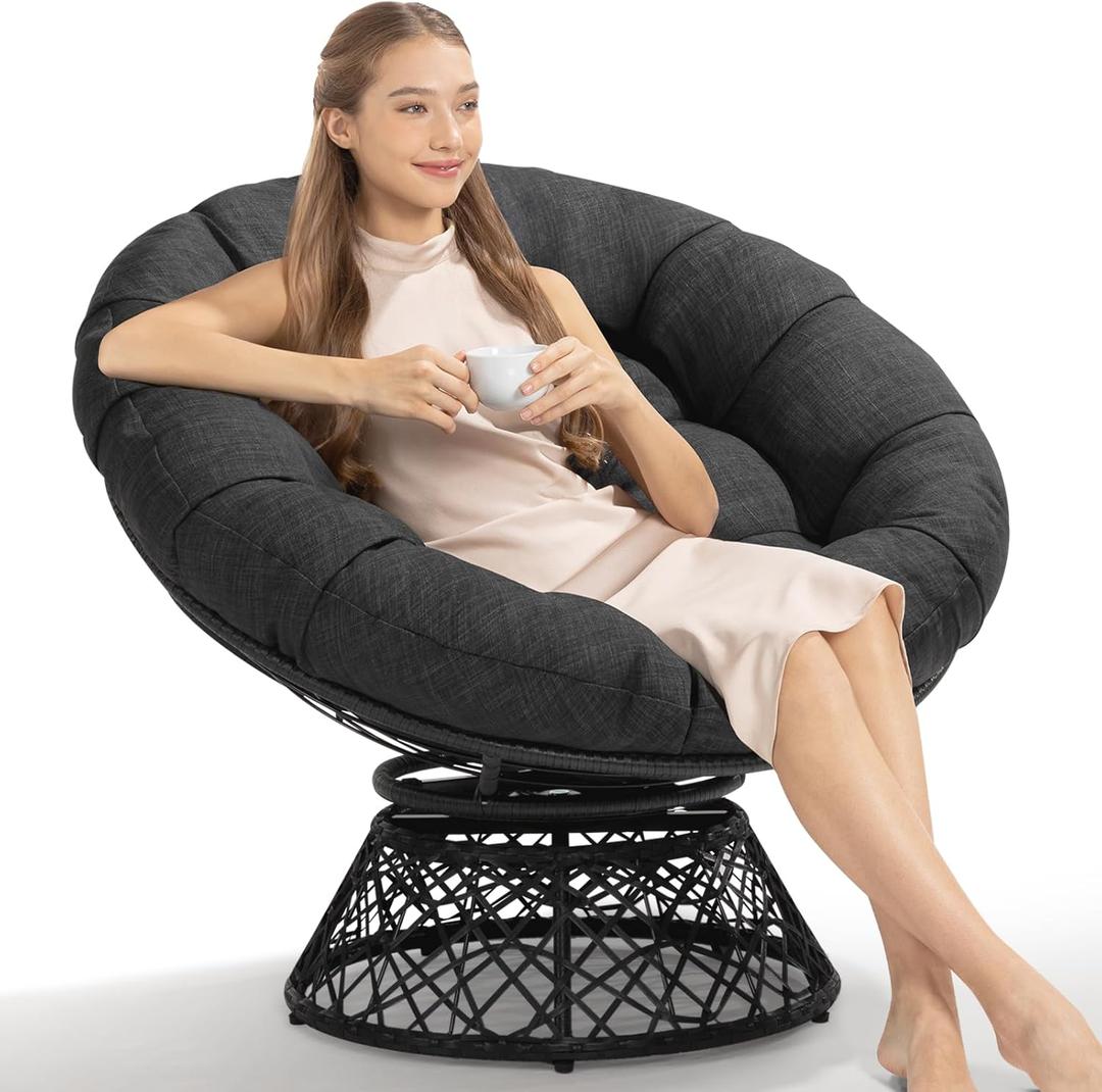 Bme 40" Ergonomic Wicker Papasan Chair (Onyx Stone - Black Base)