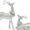 DN DECONATION Christmas Reindeer Figurines, Winter Deer Small Statues Decor, Silver Decorative Reindeer Sculptures, Resin Xmas Holiday Home Dcor Accents for Office Living Room & Bedroom 2PCS (Matte Sliver)