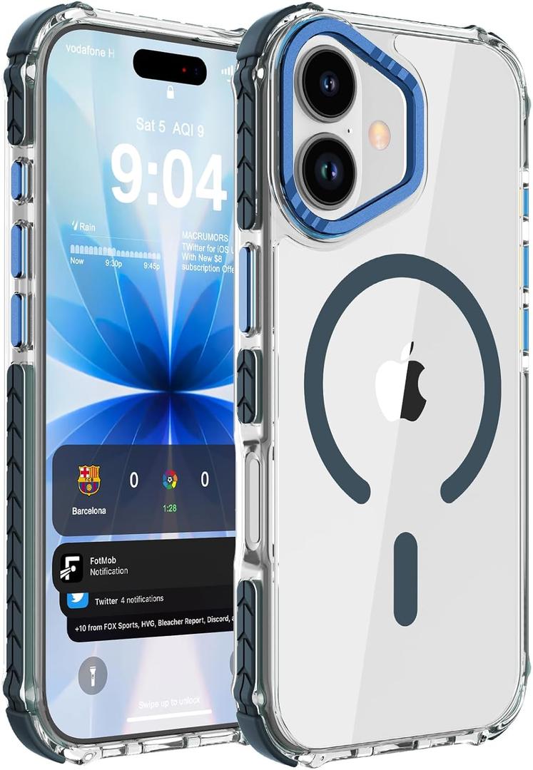 DEERLAMN Strong Magnetic Case for iPhone 17 Pro 6.3-Inch,[Compatible with Magsafe][Military Grade Drop Protection] Clear Slim Shockproof Protective Phone Cover-Transparent+Blue