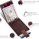 SERMAN BRANDS RFID Blocking Slim Bifold Genuine Leather Minimalist Front Pocket Wallets for Men with Money Clip Thin Gift (Brown)