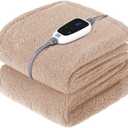 Sealy Electric Blanket Heated Throw 50"x60" Soft Double Sherpa Super Cozy with 6 Fast Heating Levels & 2-10 Hours Auto-Off, Over-Heat Protection, Machine Washable, Camel