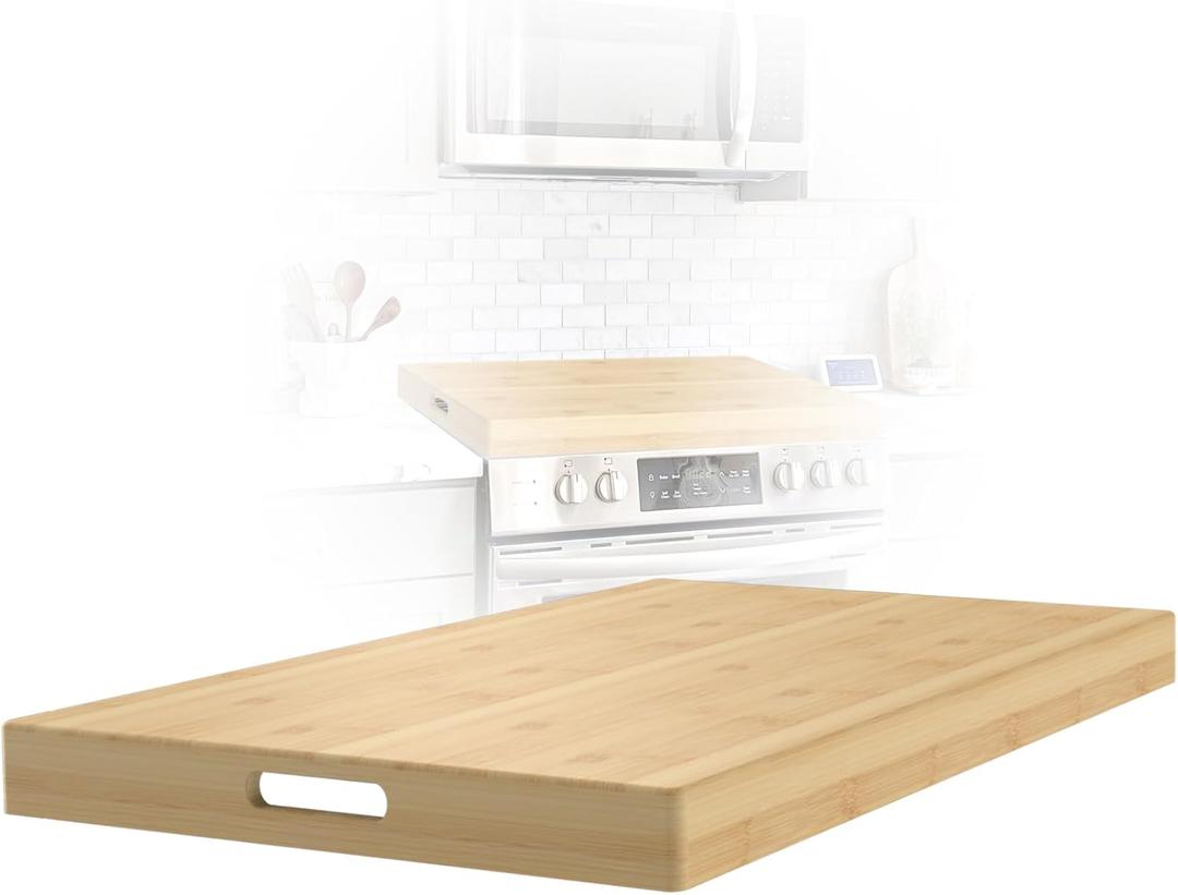 Bamboo Noodle Board Stove Cover for Electric and Gas Stoves - Sink Cover, 30"L x 22"W x 2.5H" - Double-Sided Usable