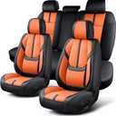 Auto Car Seat Covers Accessories Full Set Leather Cushion Protector Breathable Waterproof Seat Cover for Cars Universal Fit (Black&Orange, FullSet Without Headrest)