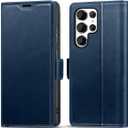 KEZiHOME for Samsung Galaxy S25 Ultra Case, Genuine Leather [RFID Blocking] Galaxy S25 Ultra Wallet Case, Card Slot Flip Magnetic Stand Phone Cover Compatible with Samsung S25 Ultra (Blue)