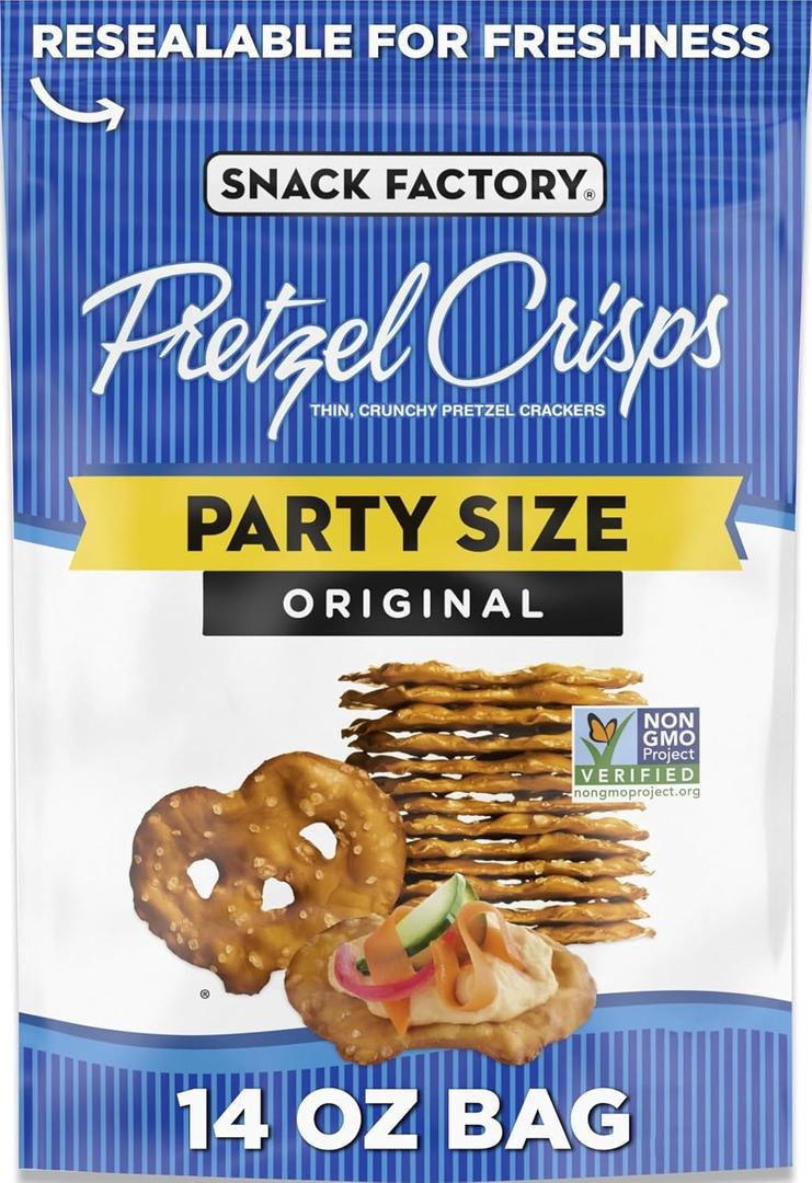 Snack Factory Original Pretzel Crisps, Non-GMO, 14 oz Party Size Bag (EXP 06/06/26)