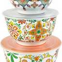 TP Large Mixing Bowl Set with Lids, Melamine Nesting Bowls Set for Pasta Baking Salad Mixing, Set of 3, Aztec Bloom