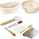 Dimpola Banneton Bread Proofing Basket Banneton Basket Set Sourdough Proofing Basket Round Proofing Bowls Handmade Rattan Baskets and Liners (Oval & Round Baking Set)